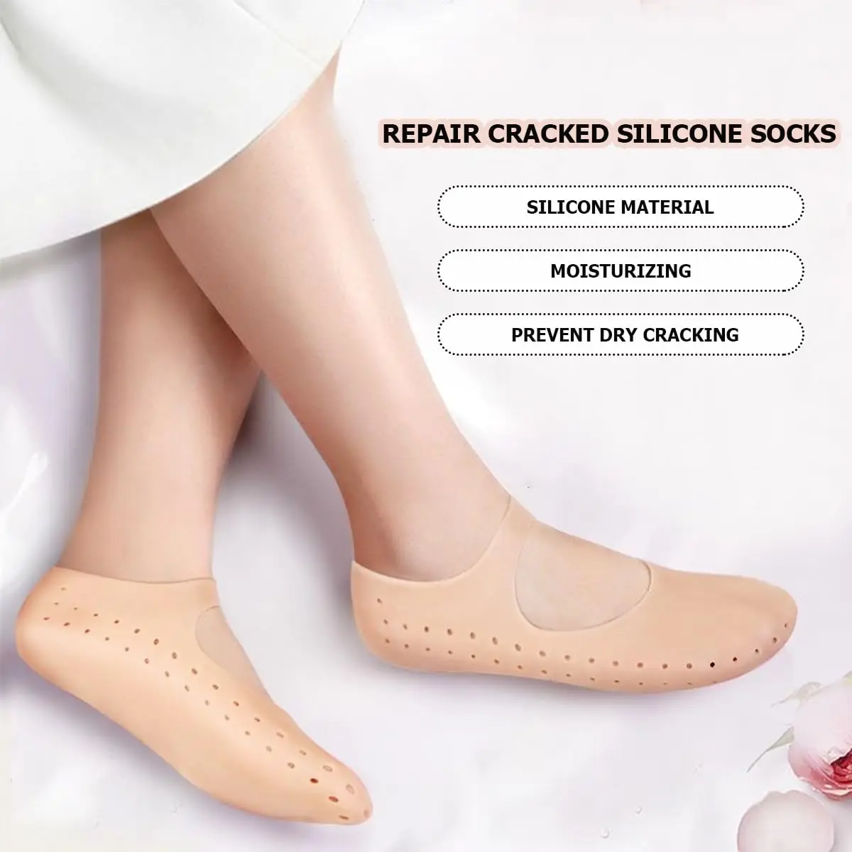 シリコン Sebs1PC のペア、フットケア、乾燥防止、ひび割れ防止、摩擦防止、滑り止め、穴あき、通気性のあるジェルソックス