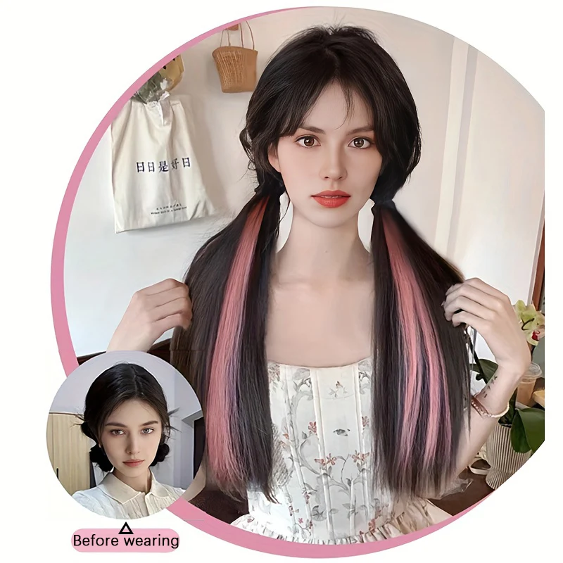 Girl's dyed long ponytail wig simulation hair low tie spicy girl hair loop ponytail synthetic wig Halloween music festival