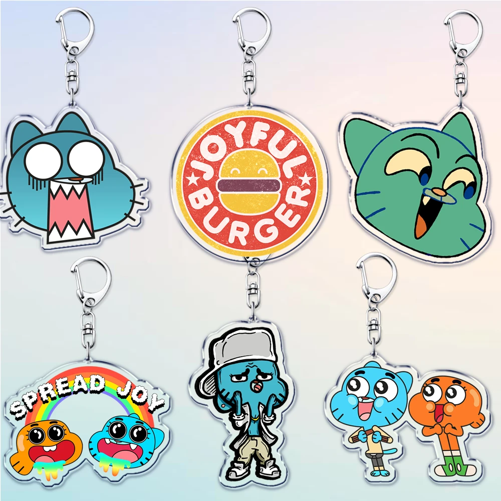 Cute Cartoon Gumball Watterson Keychain for Accessories Lovely Darwin Watterson Tawog Keyring Jewelry Fans Friends Gifts