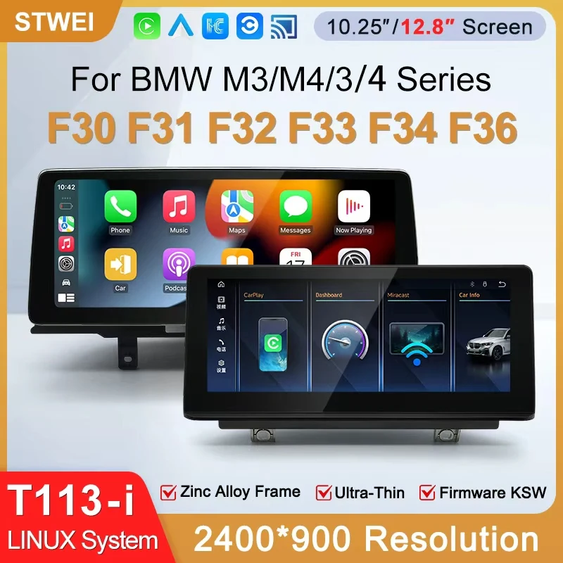 STWEI 2026 Neues Linux-System 12,8 Zoll 2400x900 Auflösung für BMW 3/4er-Serie M3 M4 F30 F34 F36 Kabelloses CarPlay Auto KSW Slim