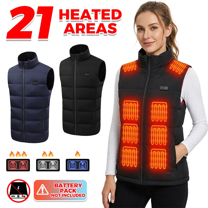 Smart 21 Zone Heated Vest Men Women USB Powered Rapid Warm Up Machine Washable Extreme Cold Gilet for Commute Outdoor Working