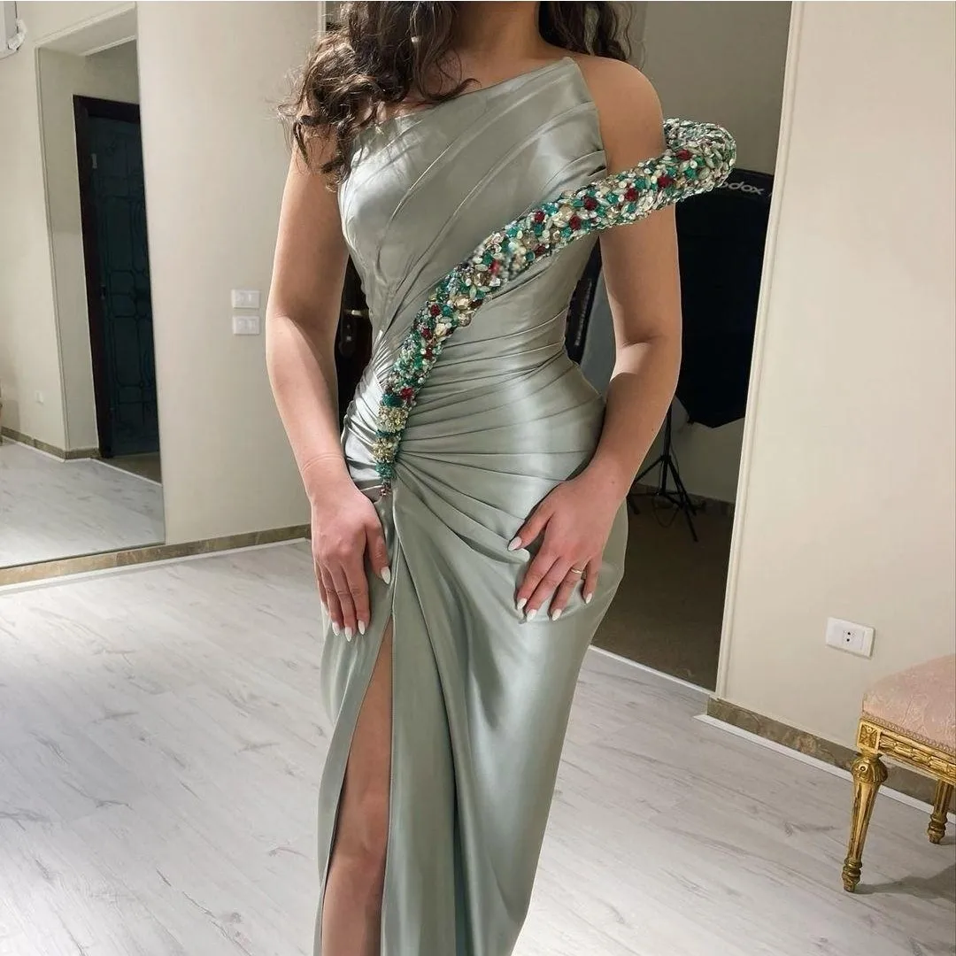 Fairytale Prom Dresses Snake High Fork Wrinkle Floor-Length Sleeveless Tube Top Zipper Up Diamond 2023