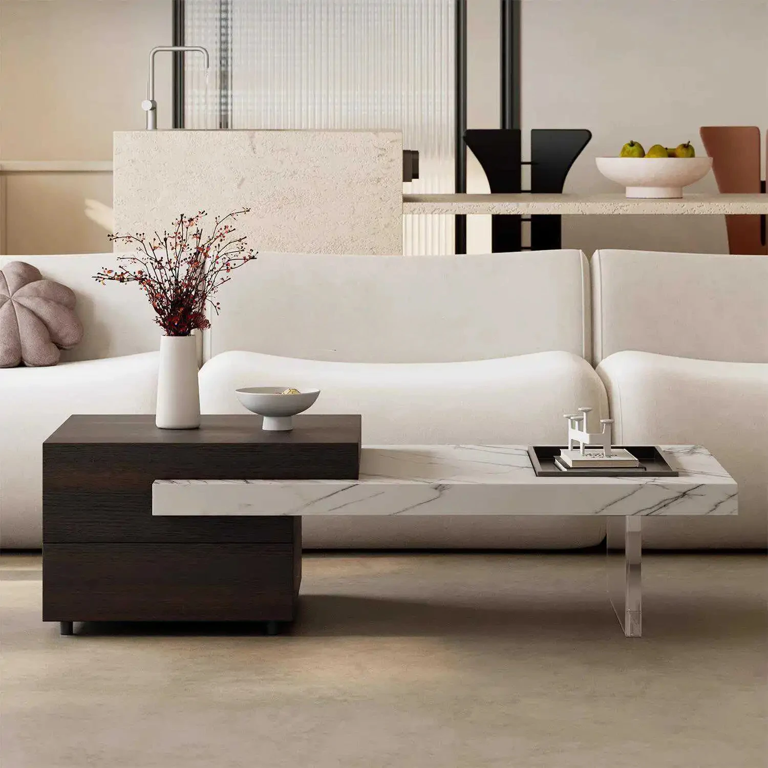 

Итальянская Минималистичная каменная тарелка, журнальный столик, простой современный стиль, роскошная гостиная, домашняя комбинация, выдвижной