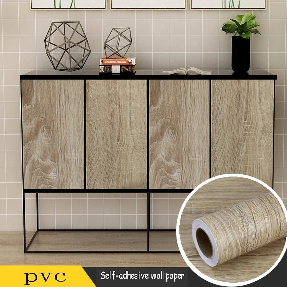 Wood Grain PVC Stickers For Wardrobe Cupboard Table Furniture Waterproof Self Adhesive Removable Wallpaper Home Decor Film