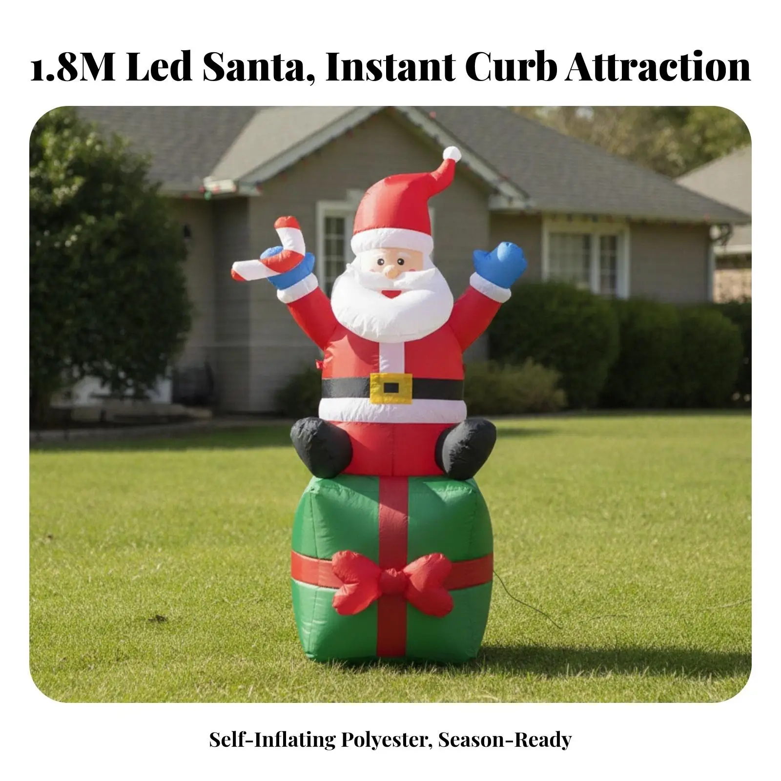 Outdoor Christmas Inflatables Santa Claus with Yellow Buckle Sash for Front Yard Holiday Garden Decor