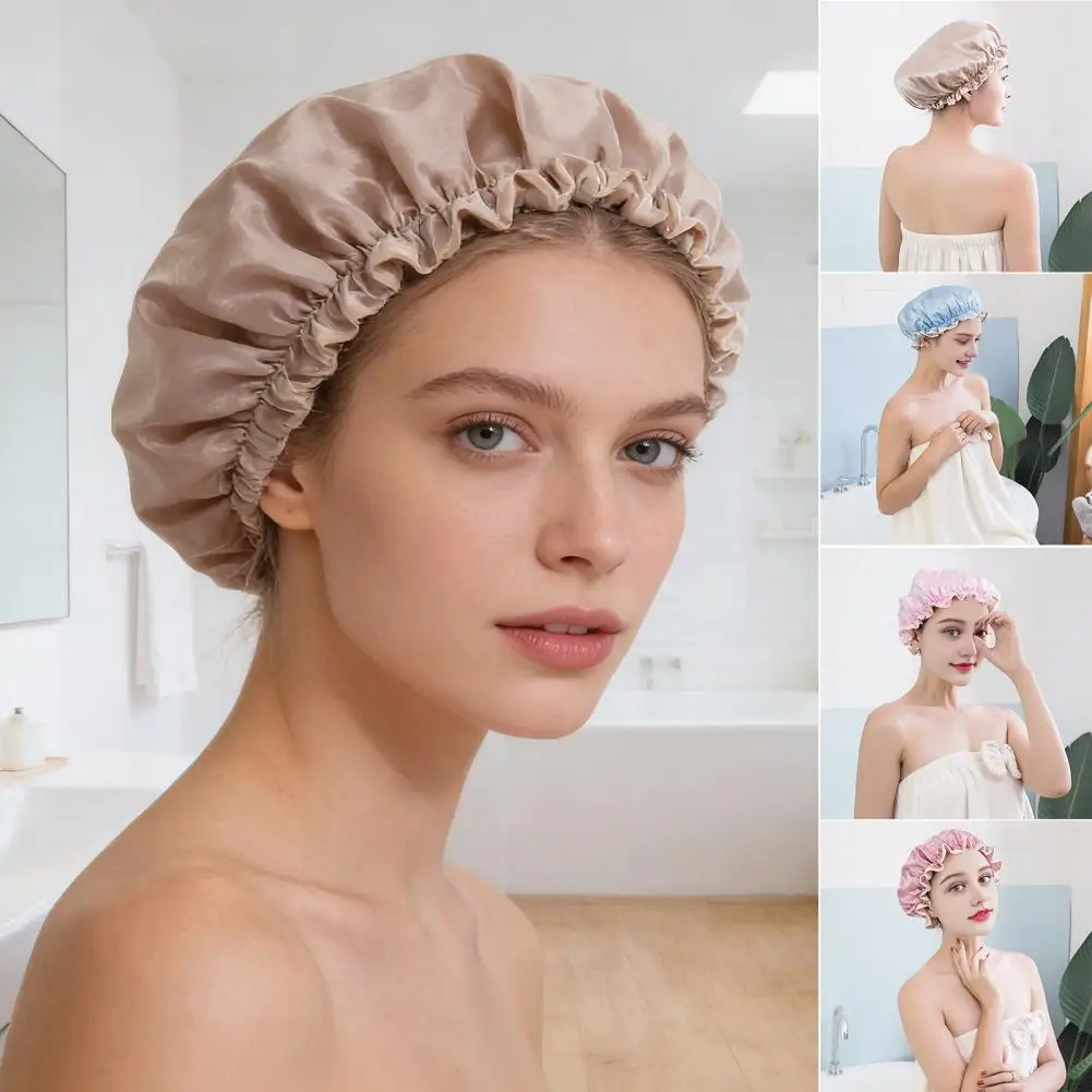 Waterproof Hair Cap Shower Hair Hat Waterproof Shower Cap with Elastic Drawstring Double-layer Water-resistant Hair for Care
