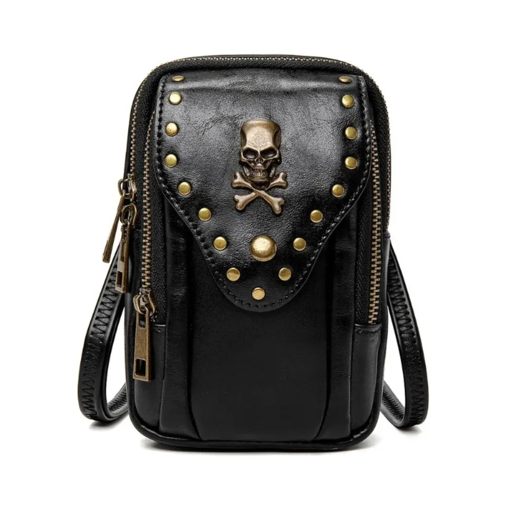 Sac à Main Noir Rétro Punk avec Rivet de Tête de Mort pour Femme, Portefeuille Spécial, pour Téléphone Portable, Style Hip-hop