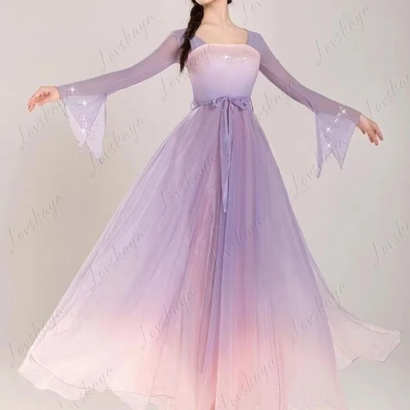 

Women's Traditional Chinese Long Flowing Dress Classical Dance Costume Gauze Outfit for Chinese Dance Performance