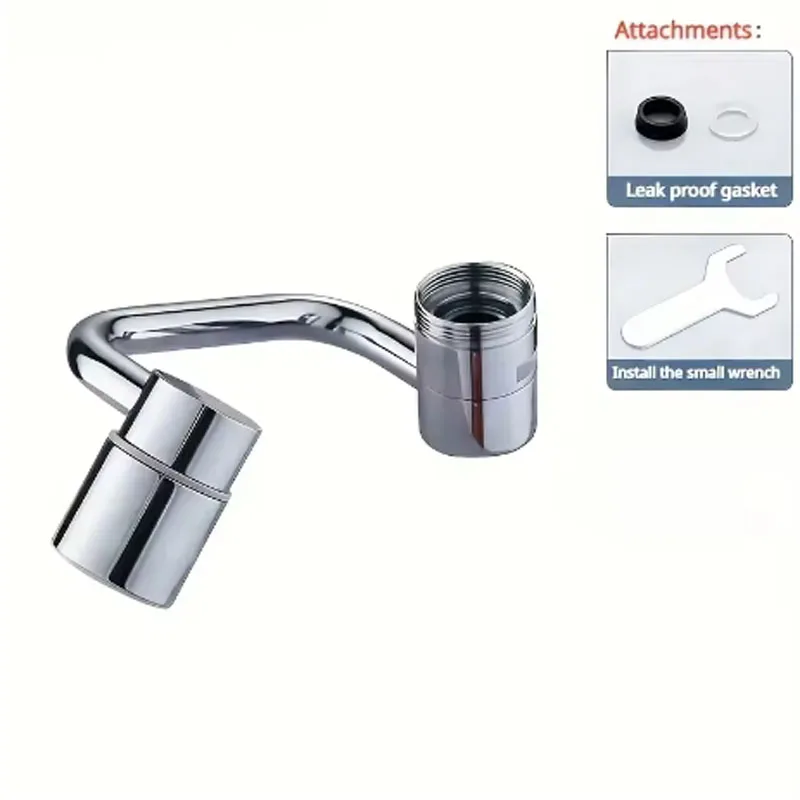 1 Stück 1080 ° Schwenkbarer Wasserhahn-Verlängerer aus Edelstahl, spritzwassergeschützt, Dual-Spray-Modus, Badezimmer-Waschbecken-Zubehör, universell, mit Adapter – Detail 9