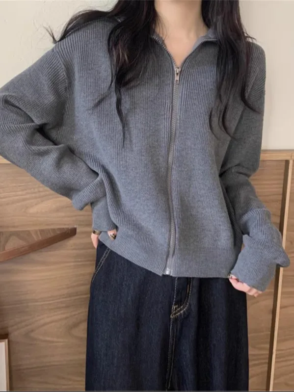 ay سترة محبوكة مفتوحة المرأة ربيع الخريف جديد Sle فضفاض بسيط سستة تنوعا ort ملابس خارجية Faionable