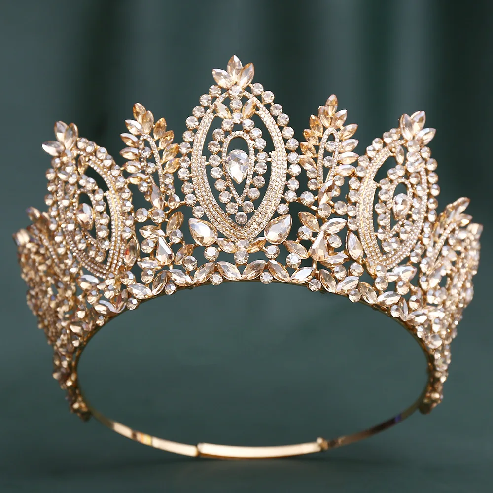 

Большая круглая корона в стиле барокко с кристаллами, свадебная тиара, головной убор для женщин, диадема для выпускного вечера, аксессуары для волос к свадебному платью
