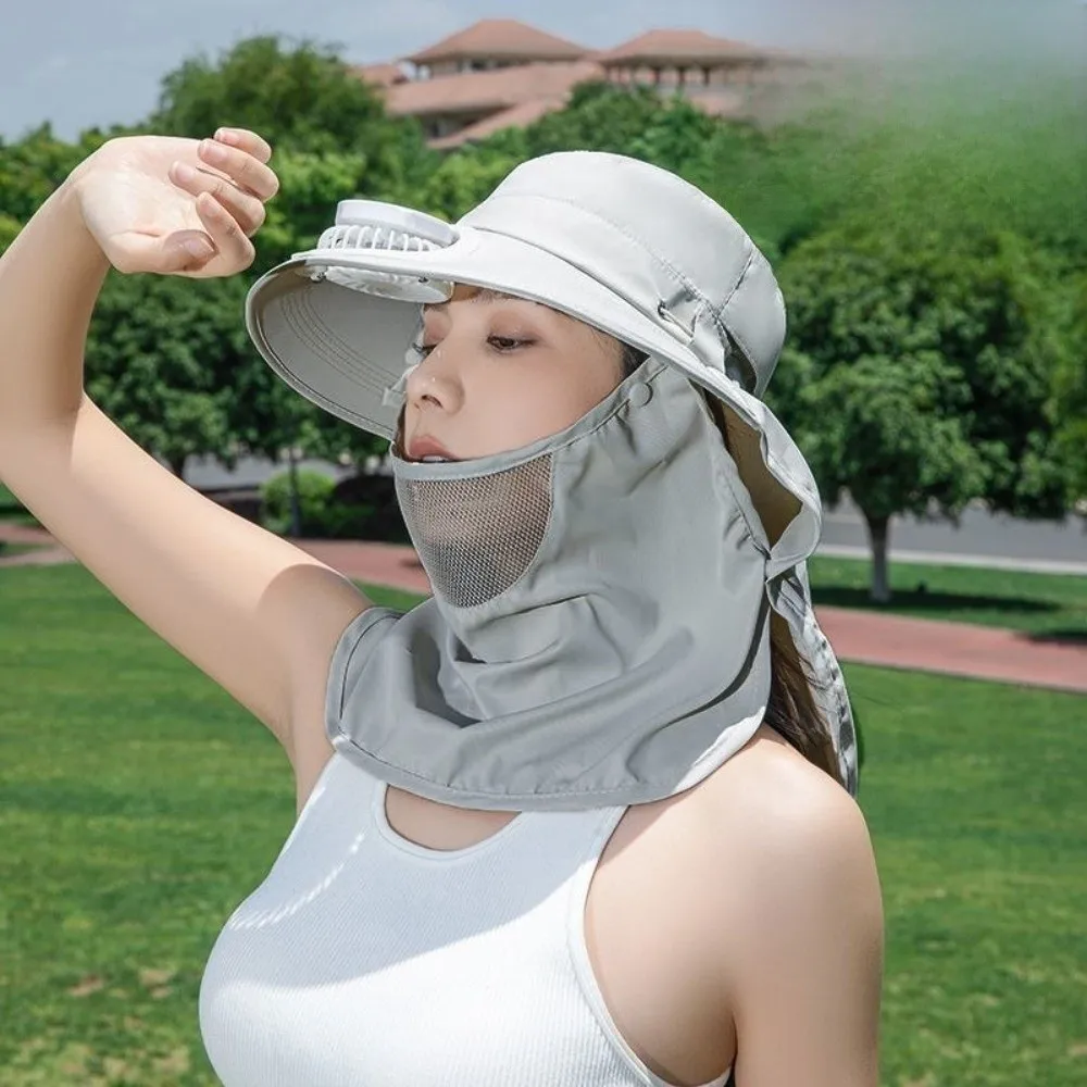 Adjustable Solar-Powered Fan Hat Large Brim Face Cover UV Protection Hat Integrated Shoulder Cape Fisherman Hat Sun Protection