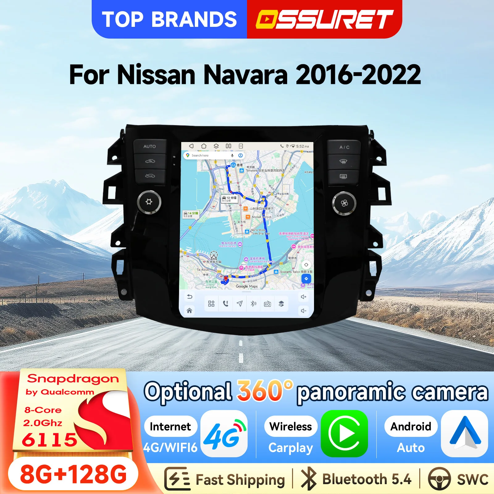 OSSURET Schneller Versand 9,7 Zoll 2 Din Carplay Android 15 Autoradio für Nissan Navara 2016-2022 Autoradio Wireless Android Auto Intelligente Head Unit Multimedia-Videoplayer GPS-Navigation RDS DSP
