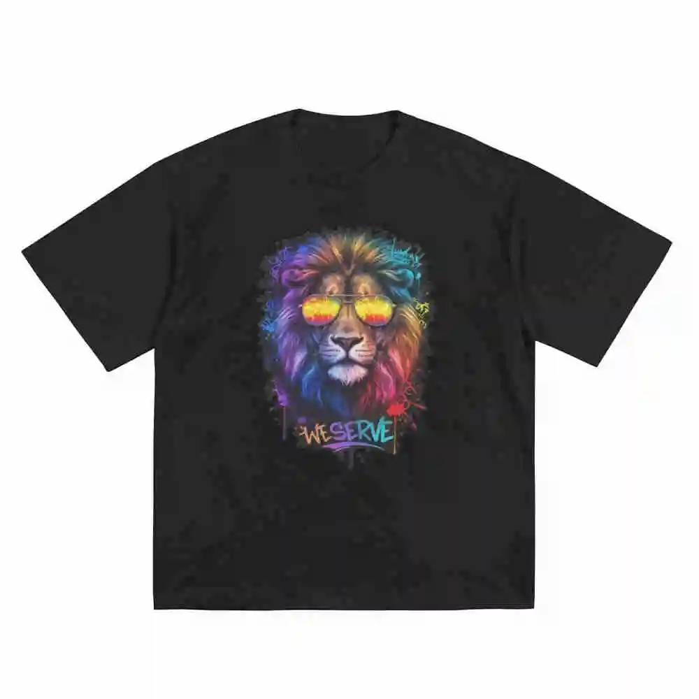 We Serve Graffiti Lion Lions Club Short Sleeve Tee 100% Cotton T-Shirt