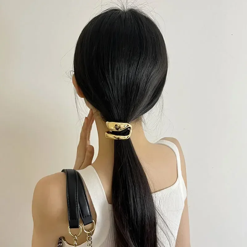 Modern Jewelry Hot Sale Elegant Temperament Metal Hair Rope Banding Tie For Women Girl Hearwearing Accessories Dropshipping