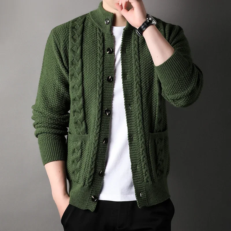 

Men's Open Cardigan Sweater Half High Collar Jacquard Knitted Outerwear Casual Fashion Autumn Winter New Arrival Sweater Jackets