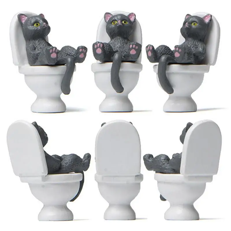 Cat Figurine Sculpture Statue Toilet Sitting Ornaments Resin Landscape Decoration Animals Modern Decor Resin Home Gifts Arts