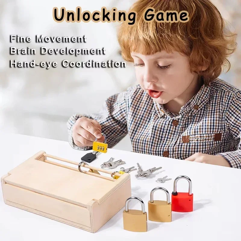 

Montessori Wood Toy Unlocking Toys Learning Locks with Keys Educational Game Fine Motor Training Sensory Materials Teaching Toys