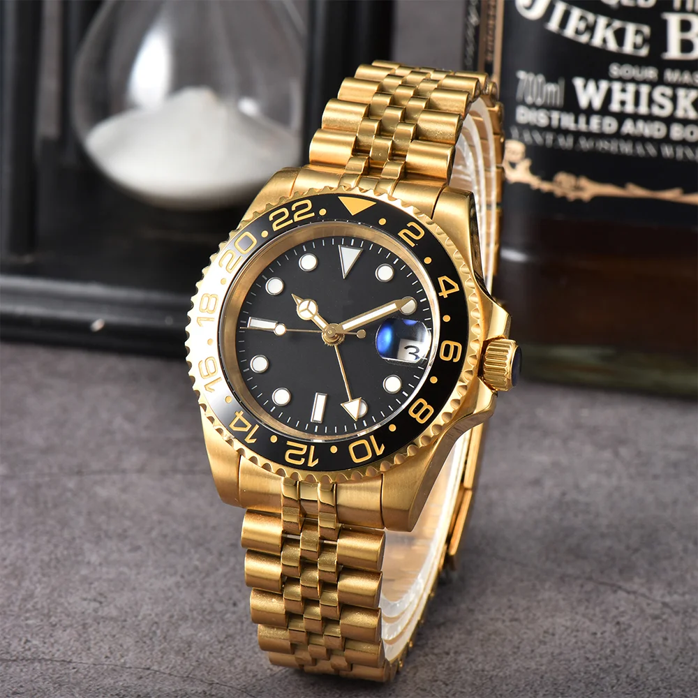 High-end watches Gold GMT NH34 movement watches sapphire glass luminous waterproof luxury men's watches support custom logo