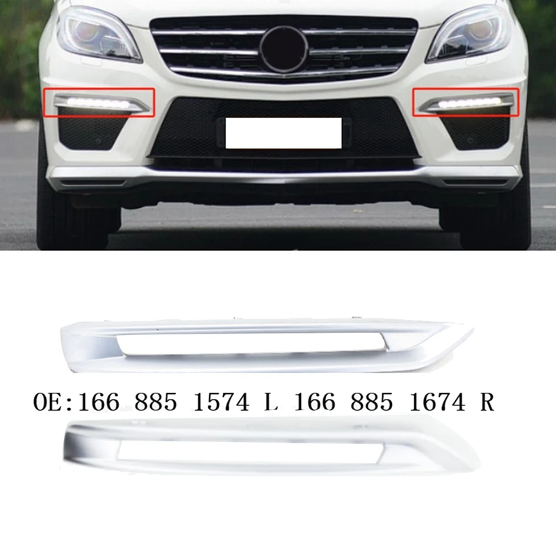 1 Pair Front Lower Daytime Running Lights Chrome Trim Bezel For Mercedes W166 ML/GLE 63 AMG 2012-2015 A1668851574 A1668851674