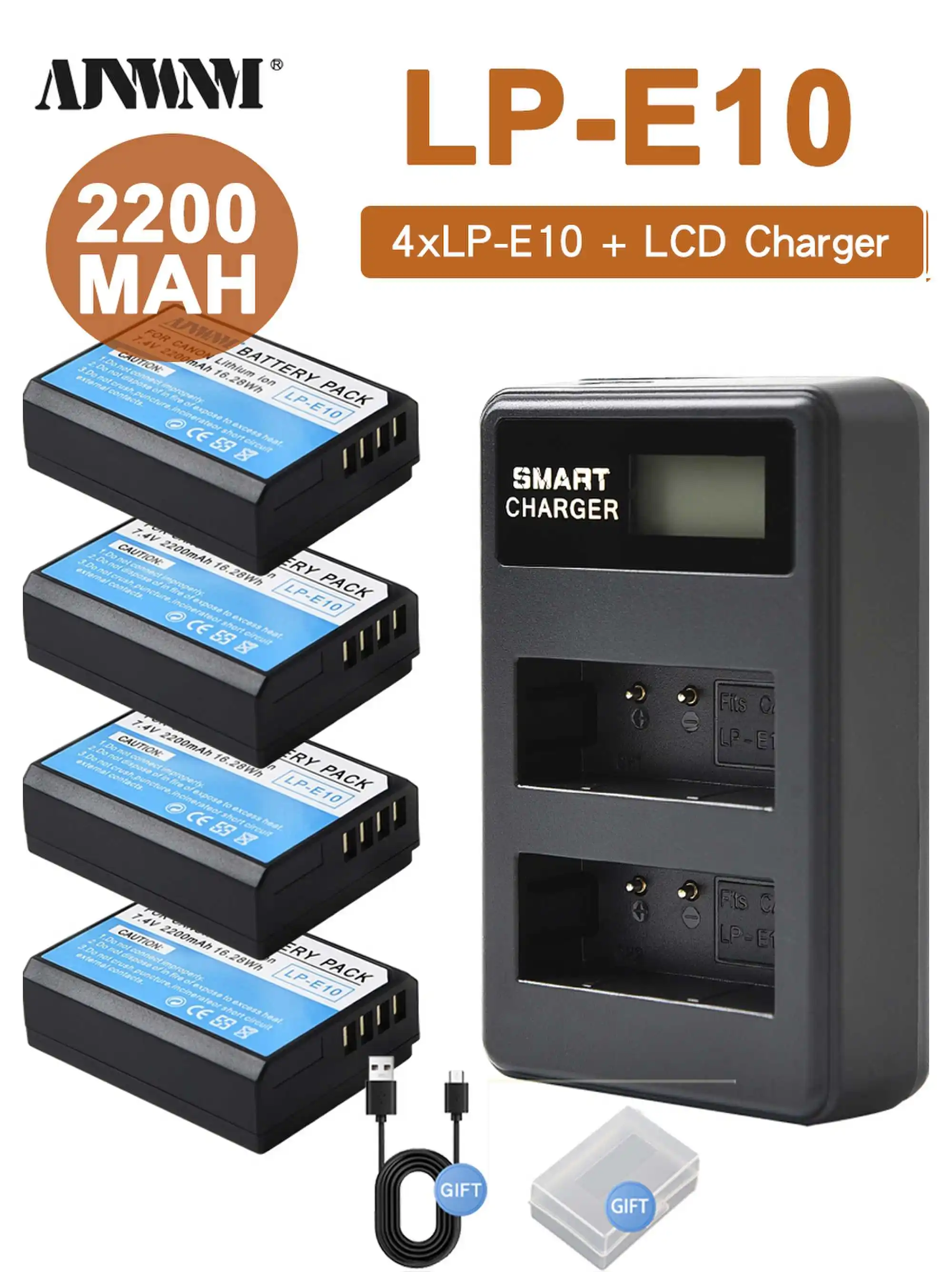 7.4V 2200mAh LP-E10 LP E10 Battery for Canon EOS Rebel T3, T5, T6, T7, Kiss X50, Kiss X70, EOS 1100D 1200D1300D 2000D Camera