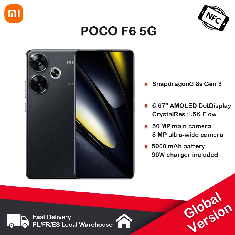 POCO F6 5G NFC Global Edition Snapdragon 8s Gen 3 Turbo Charging 90W 6.67 1.5 K 120Hz CrystalRes AMOLED Dot Display