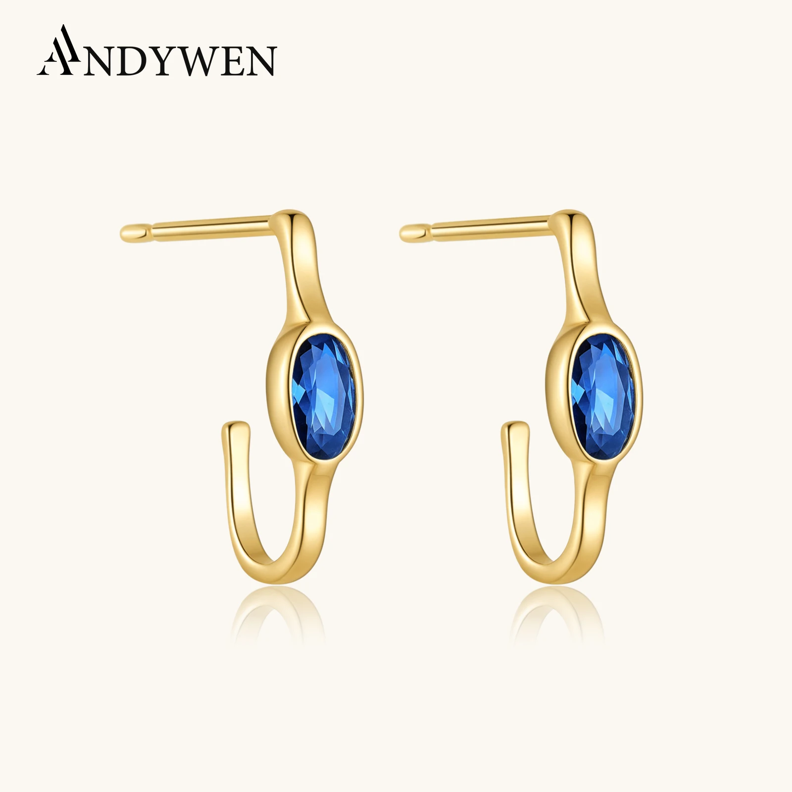 

ANDYWEN 925 Sterling Silver Irregular Blue Sapphire CZ Zircon Stud Hook Earrings Minimalist Luxury Creative Jewelry for Women