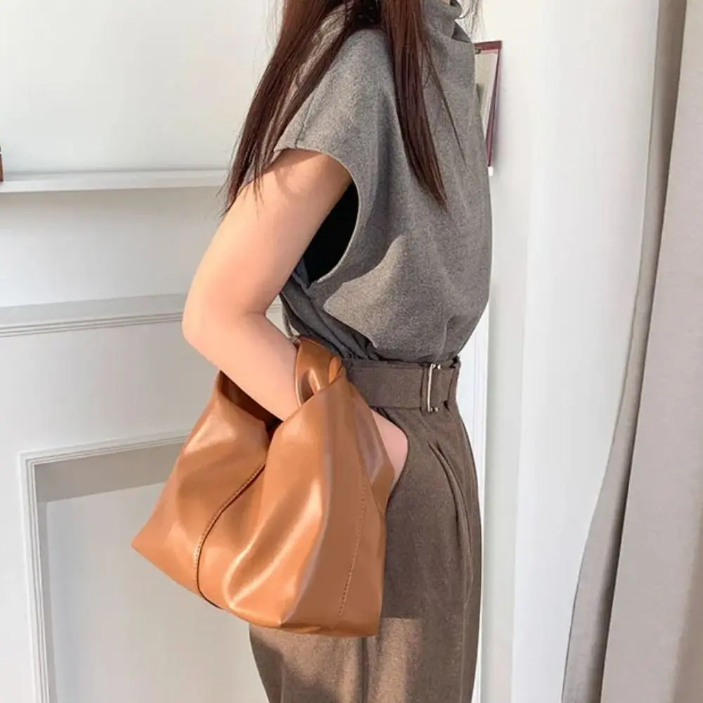 Soft Solid Color Armpit Bag Fashion PU Leather Dumpling Bag Multifunction Large Capacity Tote Bag All-match