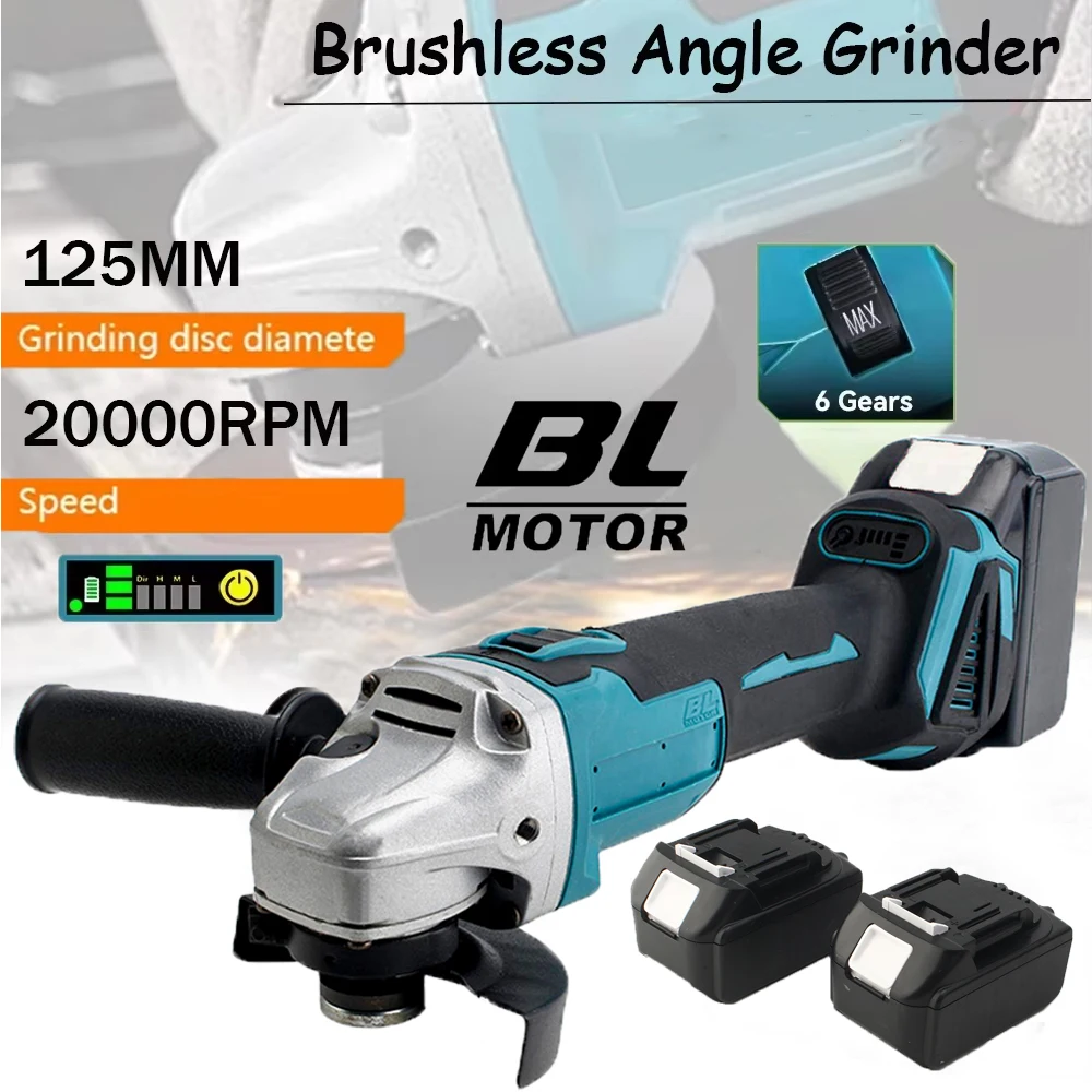 

125 мм Бесщеточная электрическая угловая шлифовальная машина, шлифовальный и полирующий инструмент M14, режущий станок, деревообрабатывающий электроинструмент для Makita, батарея 18 В