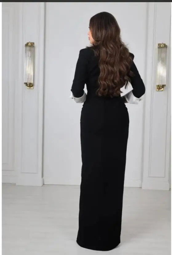 فستان سهرة مستقيم أنيق مخصص برقبة على شكل V 3/4 كم طويل ملابس رسمية بفتحة أمامية ملابس سهرة للولائم #2