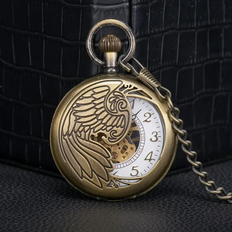 Hollow mechanical flip pocket watch creative eagle wings retro necklace table lovers pendant Shi Ying watch