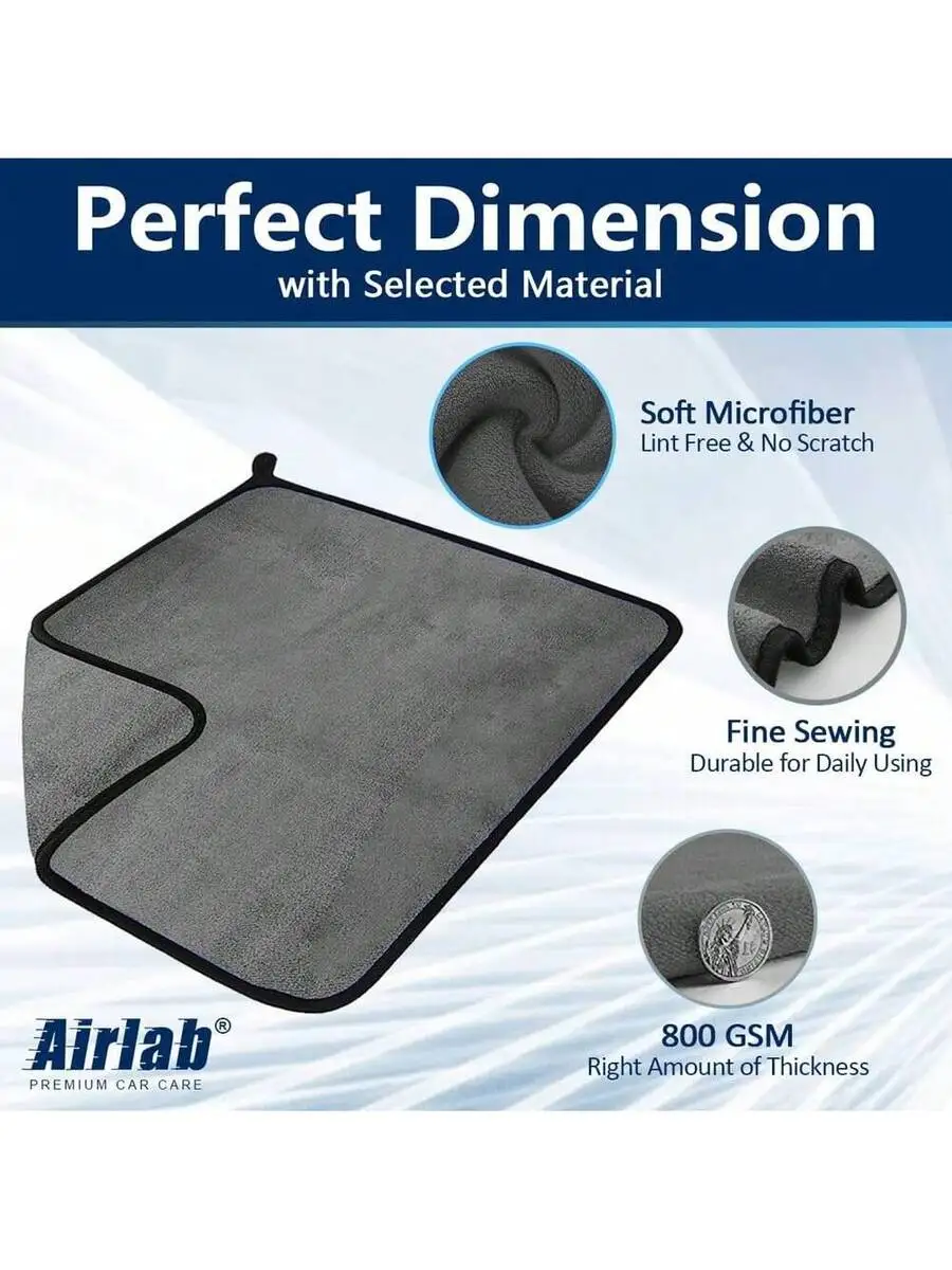 Medium Gray Car Cleaning Towels (5PCS), 40cm X 60cm Microfiber Wipes - High Water Absorption, Soft Texture, Reusable & Machine
