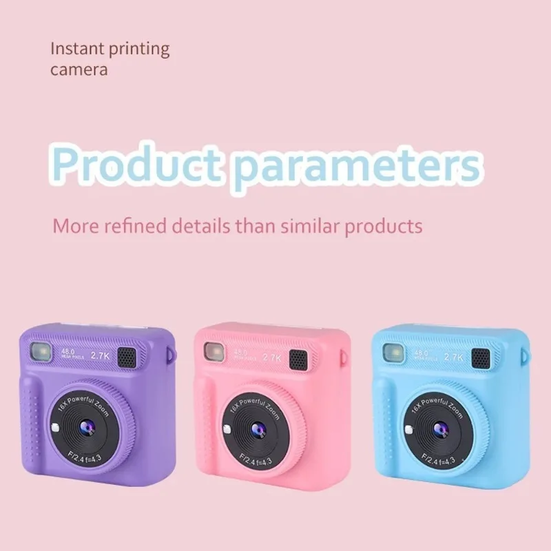 Kids Instant Camera 24 Inch HD IPS Screen 27K Selfie Digital Photos Portable Gift