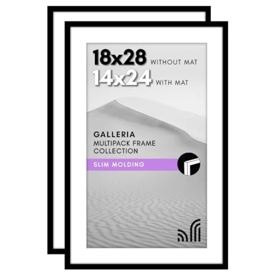 

18x28 Picture Frame with Polished Plexiglass - Set of 2 - Use as 14x24 Frame with Mat or Display 18x28 Photo Without Mat - Gall