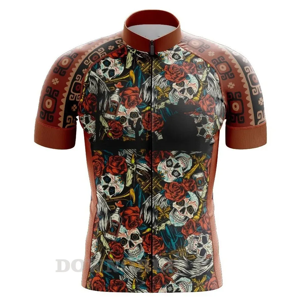 Skull Cycling Jersey Men Short Sleeve Summer Breathable Quick-Drying Mountain Highway BIke Clothing Can Customized MTB