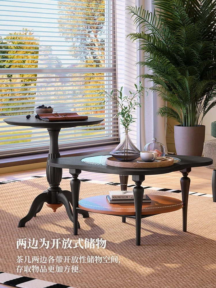 French retro small apartment living room antique high-end ash wood coffee table