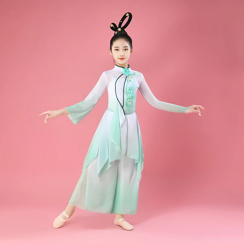 Hanfu Trajes de Dança Clássica para Crianças, Trajes de Dança, Ventilador Chinês Elegante Tradicional, Yangko Dancewear, Roupas Folclóricas,