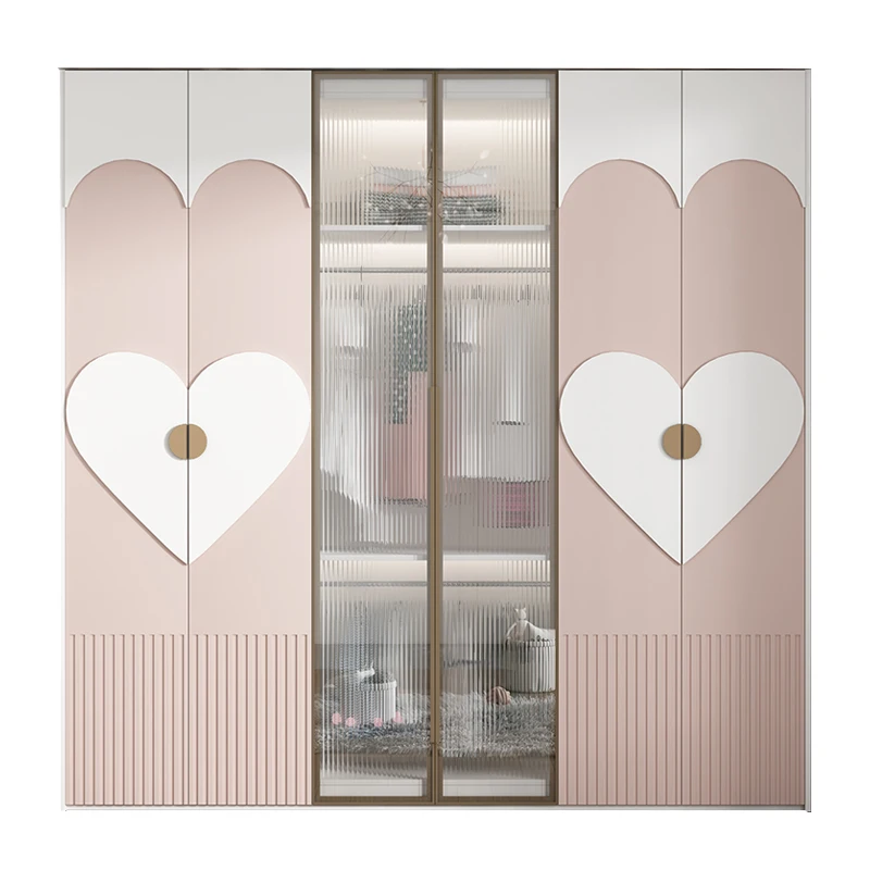 Clothes Luxury Pink Closet Glass Doors Women Drawers Cabinets Storage Open Wardrobe Bedroom Organizer Armario De Ropa Furniture
