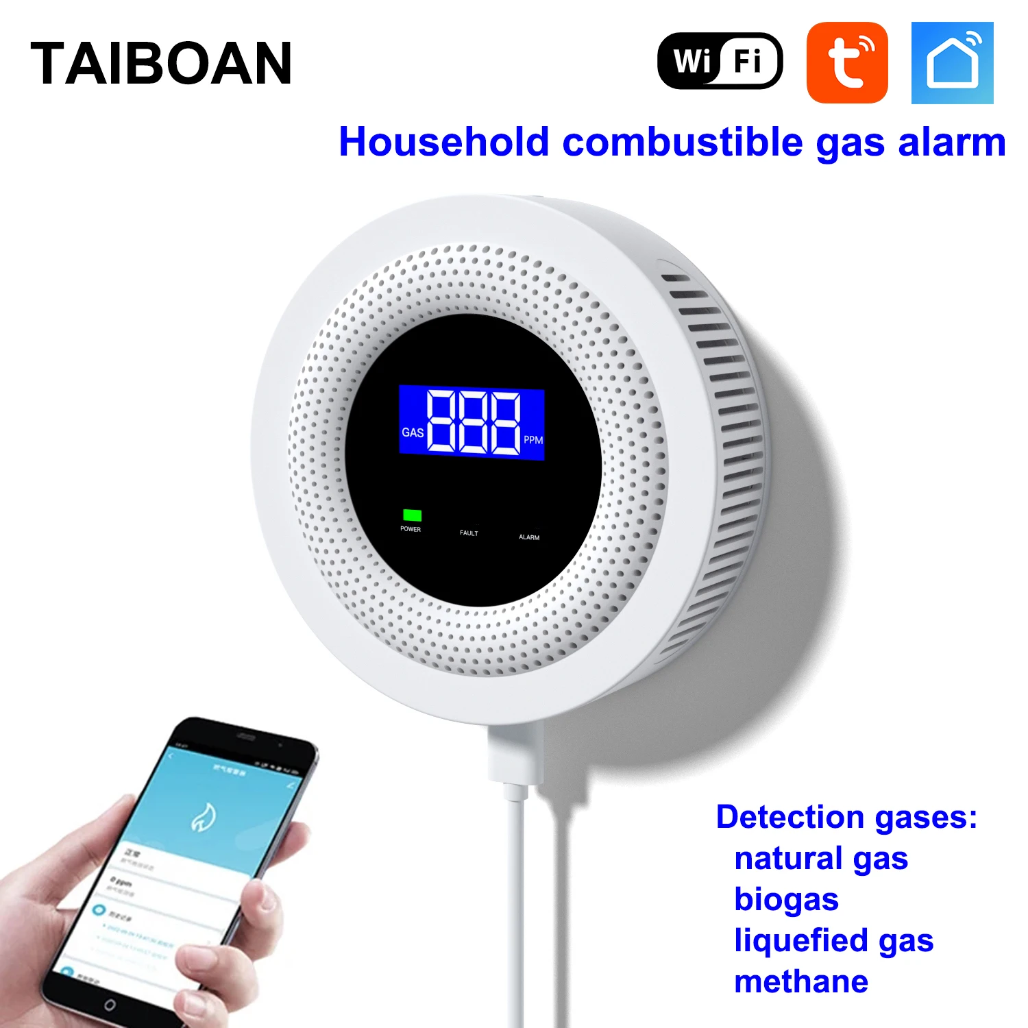 Tuya-Sensor de fugas de Gas Combustible, Detector de fugas de Gas Natural inalámbrico, WiFi, 433MHz, alarma de seguridad para el hogar y la cocina,