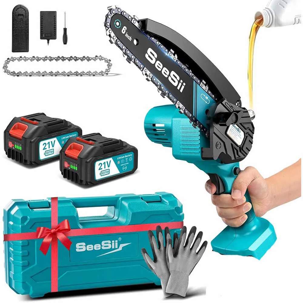 SEESII 6'' Kabellose Mini-Kettensäge 15,2cm Elektrische Säge Wiederaufladbare Holzbearbeitungs-Gartenschere für Makita 18V Akku