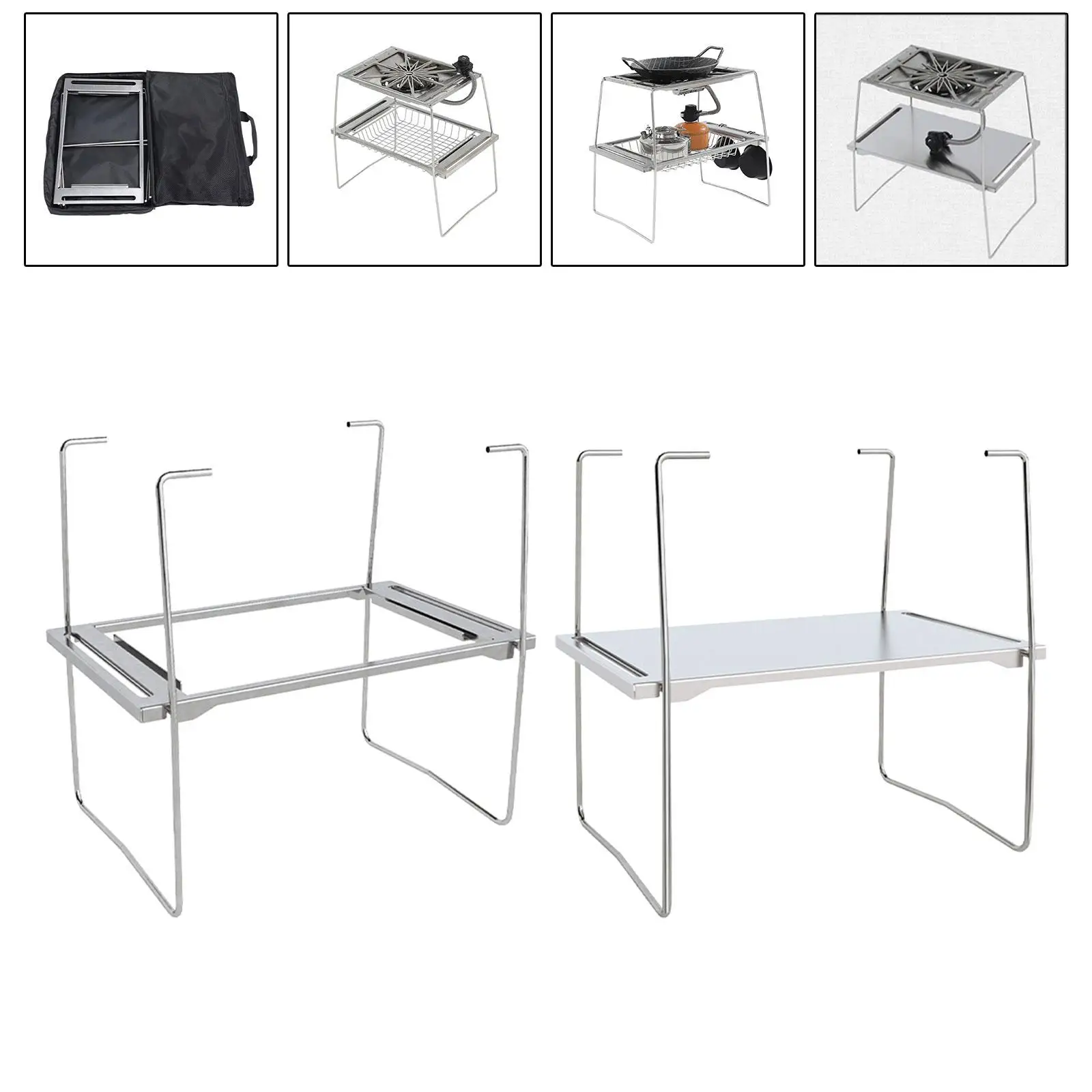 Single Unit Frame Furnace Table Outdoor Picnic Folding Rack with Storage Bag Stand Camping Rack for Picnics Courtyard Fishing