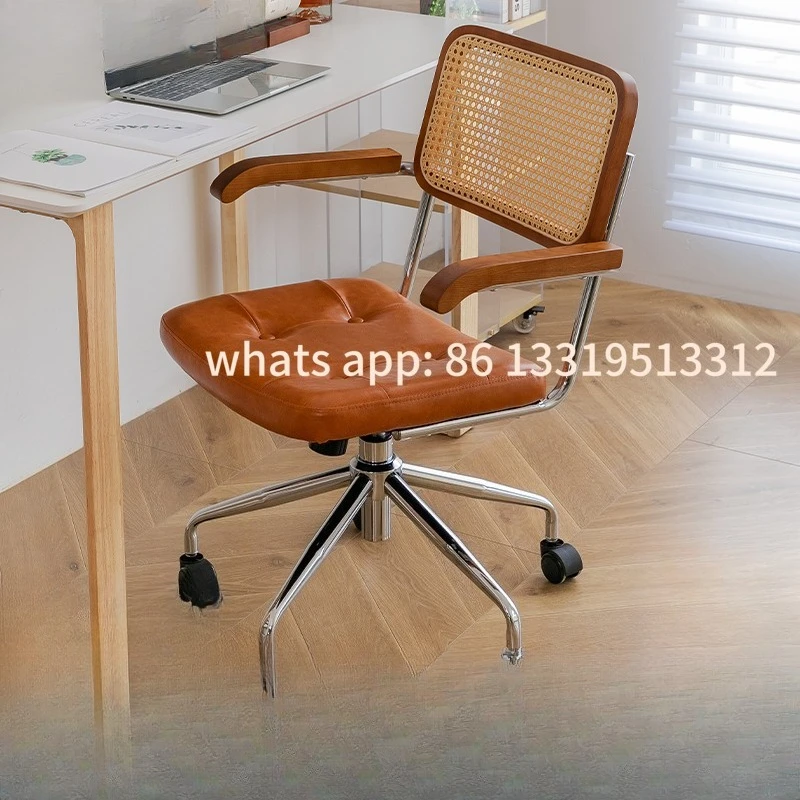 

Customizable rattan study office chair home comfort sedentary solid wood computer lift swivel chair