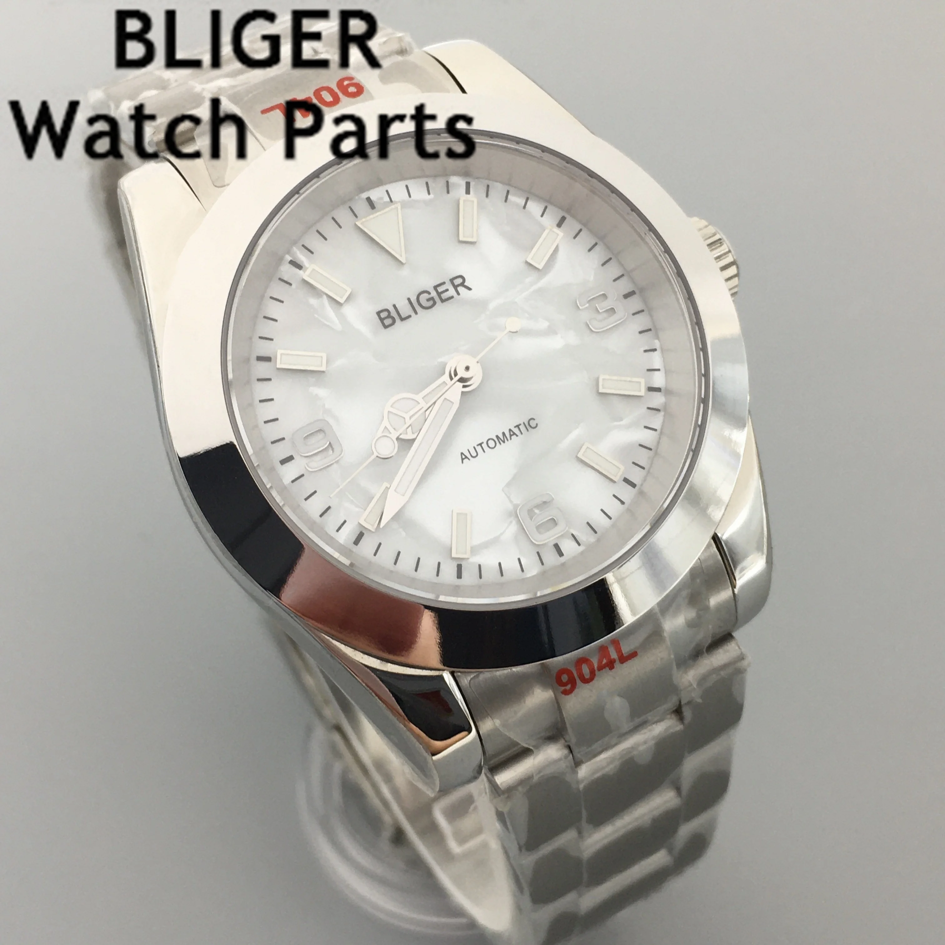 BLIGER 36mm 39mm Polished Automatic Men Watch Oyster Bracelet NH35A MIYOTA 8215 PT5000 Movement  Green Luminous Dial