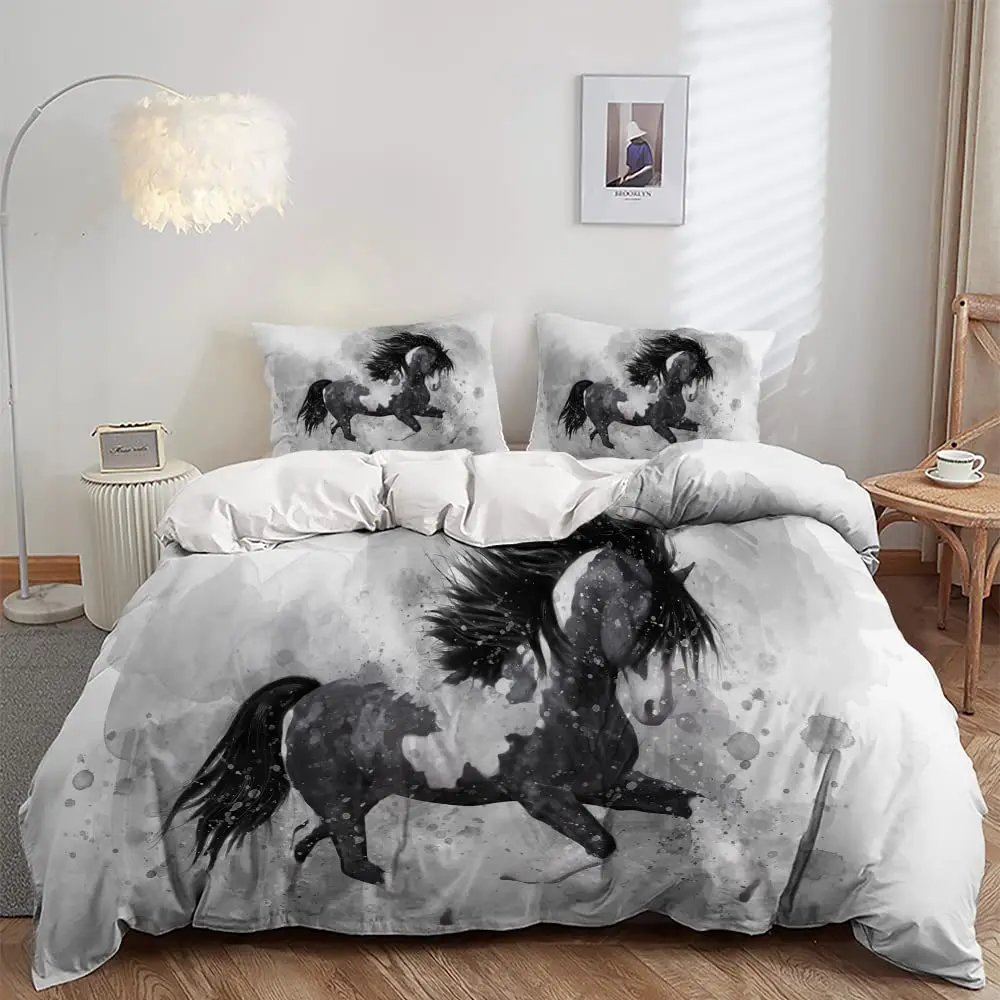 

Western Bedding, Horse Duvet Cover Queen, Rodeo Cowboy Boots Hat Horseshoe Wild West Country Farmhouse Bedding, Bedroom Decor