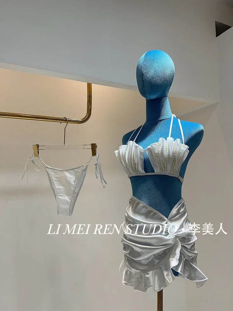 New Sweet socialite handmade pearl shell skirt style bikini swimsuit women's set
