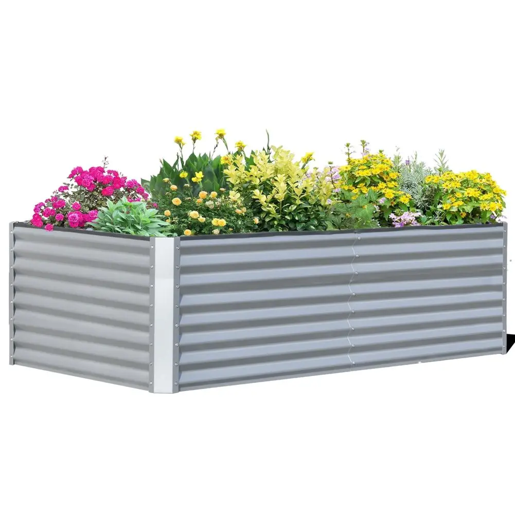 US STOCK Galvanized Raised Garden Bed Outdoor 8x4x2FT Steel Heightened Planter Box For Gardening Flowers Vegetables Herbs