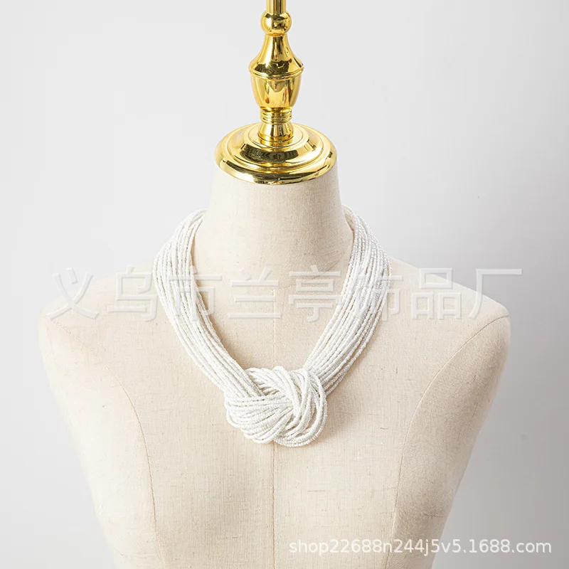 Beaded necklace Colour Tie a knot Originality Hand knitting Bohemia Adjustable Tide Simple Multilayer Rice bead necklace