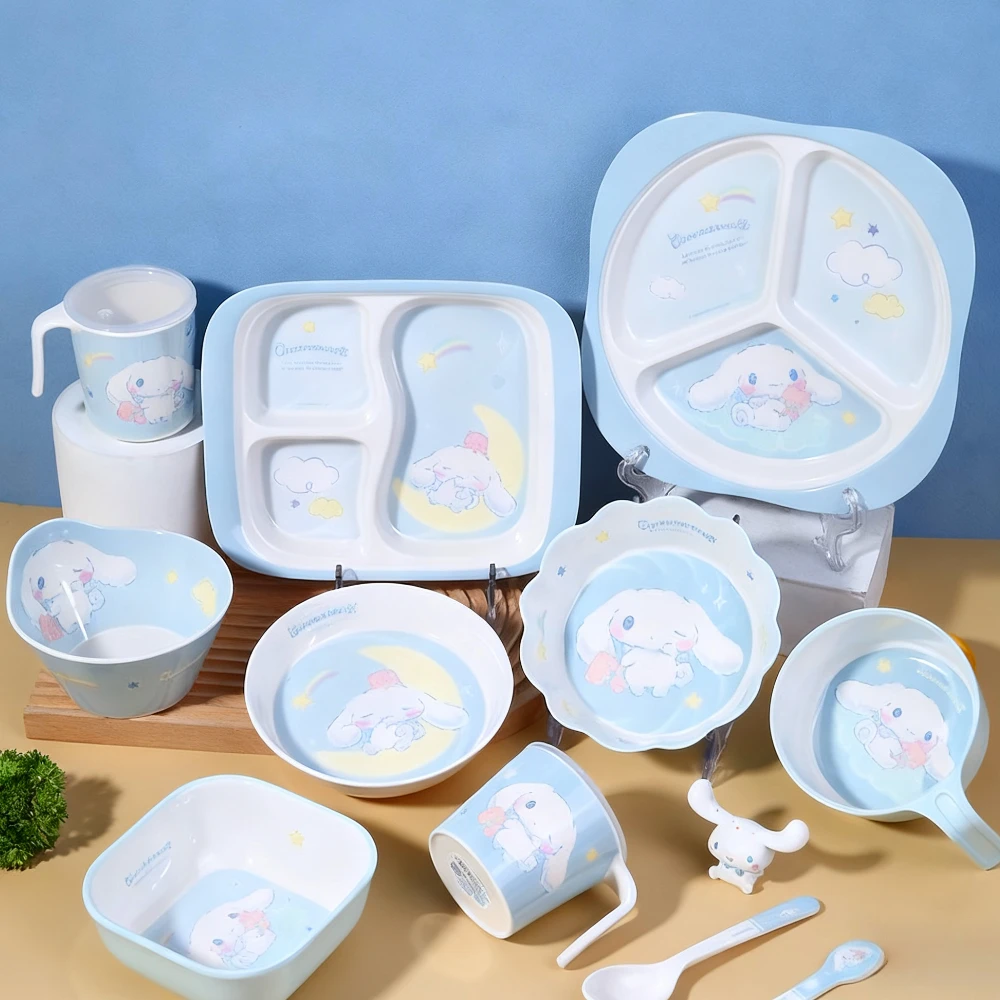 

Cinnamoroll Children Tableware Breakfast Plate Cute Cartoon Oatmeal Deep Bowl Anti Drop Anti Scalding Water Cup 250ml for Home
