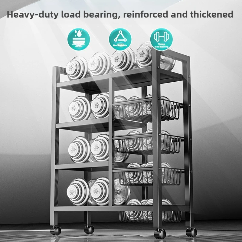 Multi layer kitchen storage rack with multiple storage baskets, adjustable height, floor standing pulleys, easy to move