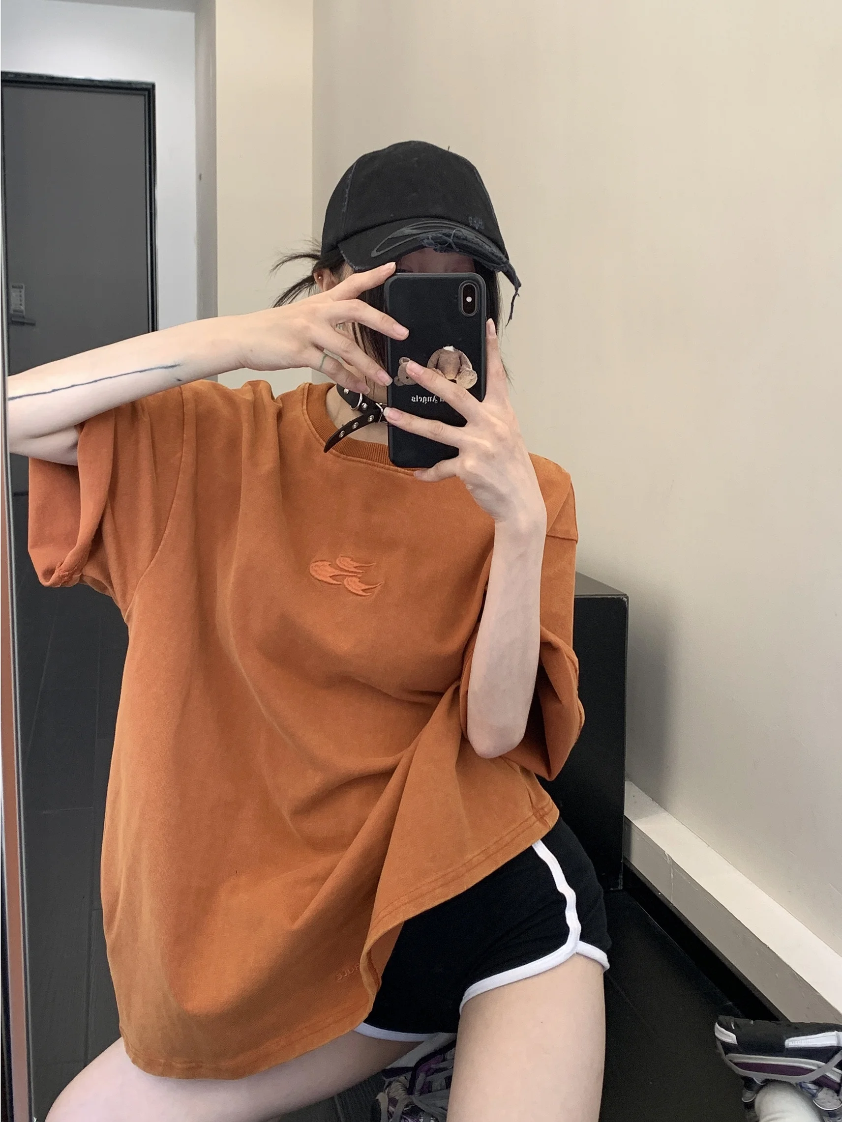 

Женская футболка с вышивкой в стиле ретро, хлопковая винтажная футболка большого размера, уличная одежда, летняя мода